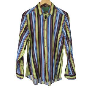 Robert Graham Mens Multicolour Striped Long Sleeve Flip Cuff Button Down…